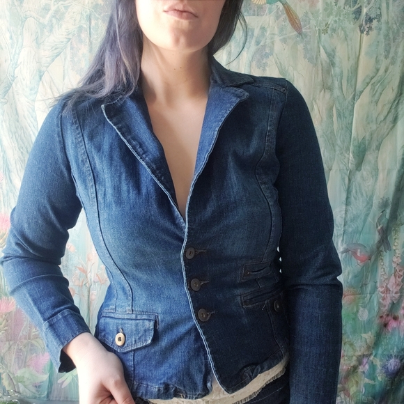 Sold Reworked Artsy Denim Jacked Back Cut Out - Picture 2 of 12